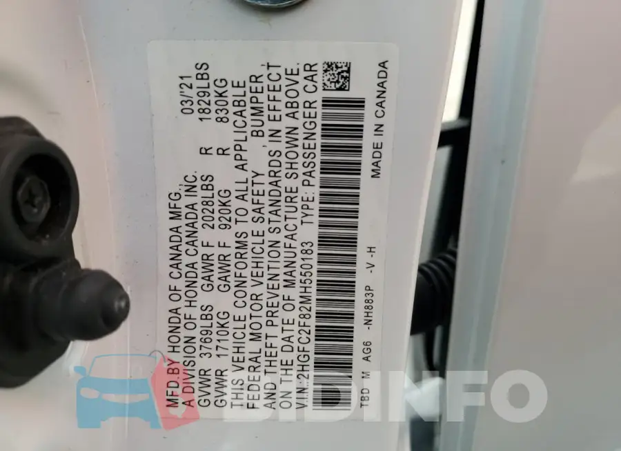 2HGFC2F82MH550183 Photo# 12
