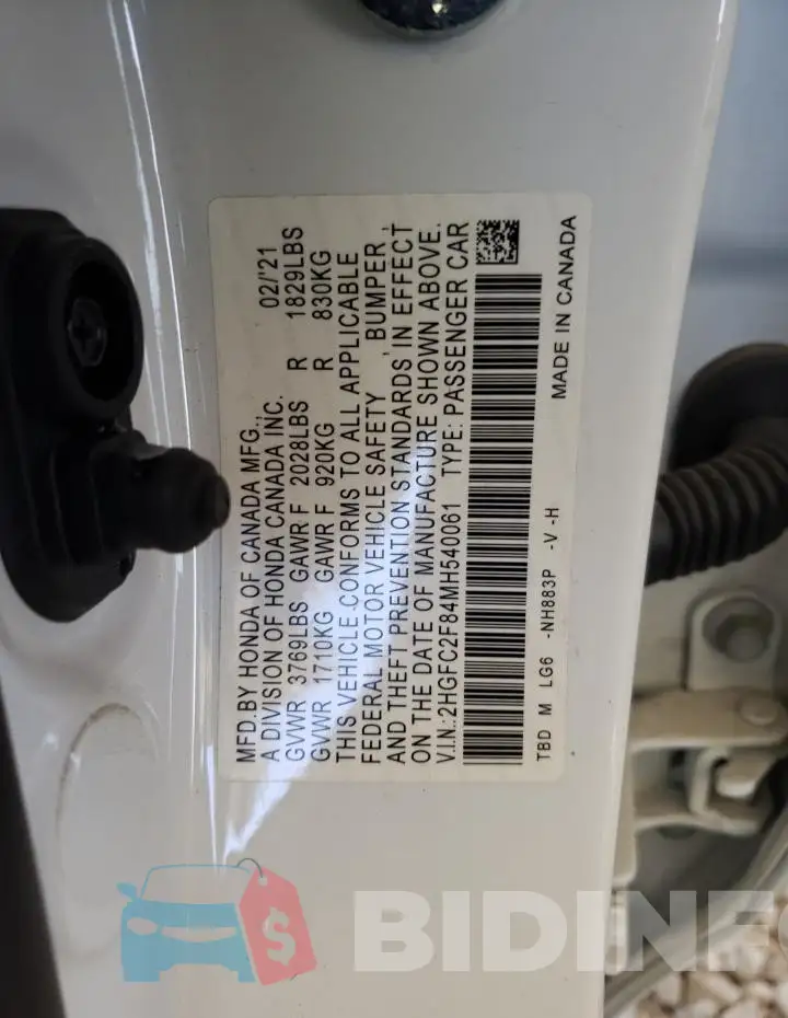 2HGFC2F84MH540061 Photo# 12