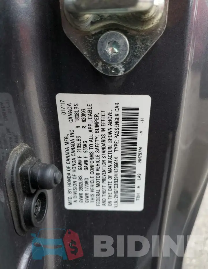 2HGFC3B39HH356644 Photo# 12