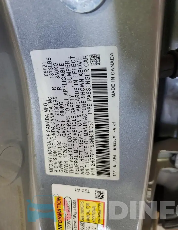 2HGFE1F93NH303737 Photo# 12