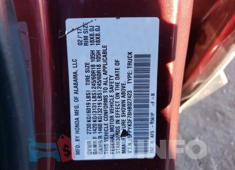 5FPYK3F78HB027423 Photo# 12