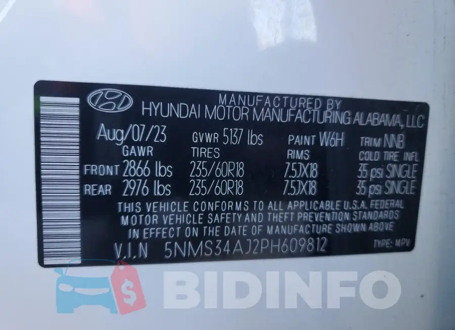5NMS34AJ2PH609812 Photo# 14