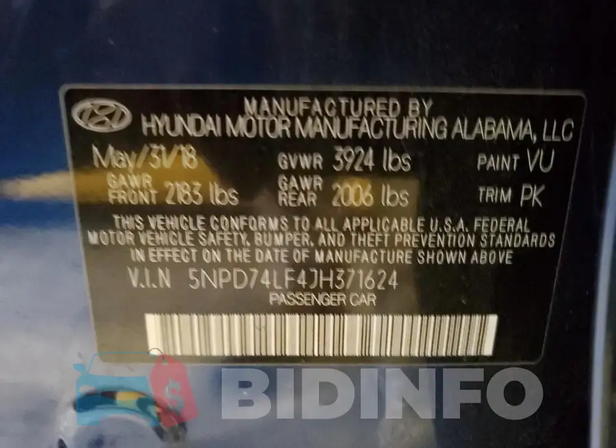 5NPD74LF4JH371624 Photo# 13