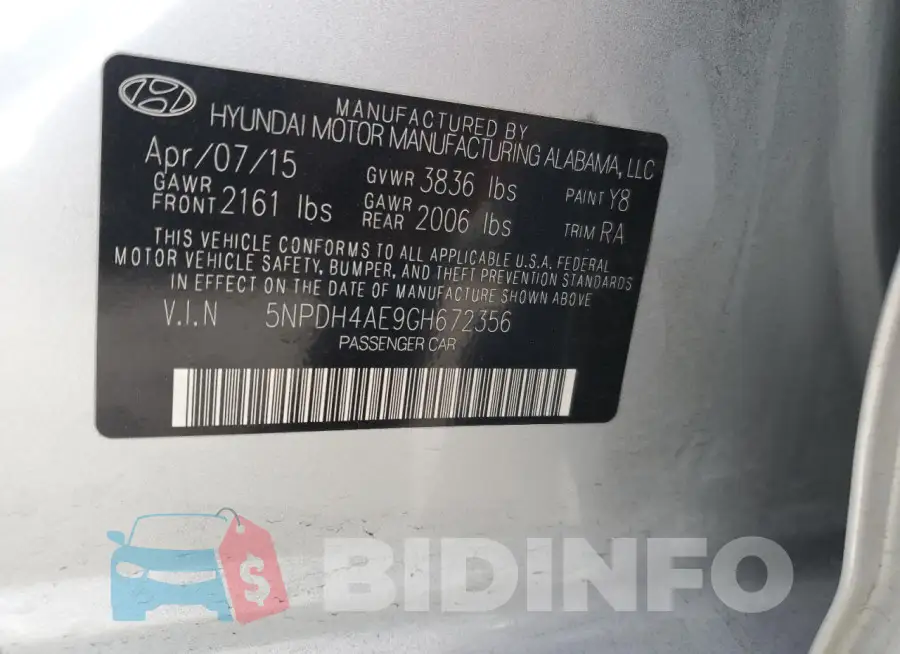 5NPDH4AE9GH672356 Photo# 12