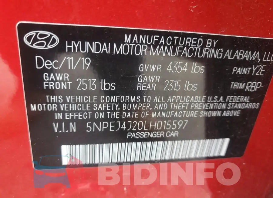 5NPEJ4J20LH015597 Photo# 13