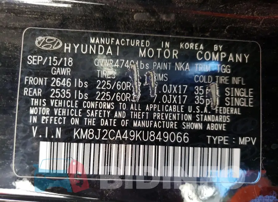 KM8J2CA49KU849066 Photo# 14