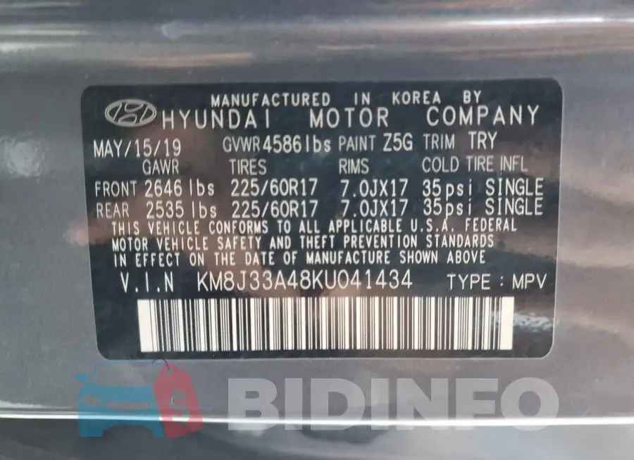 KM8J33A48KU041434 Photo# 14
