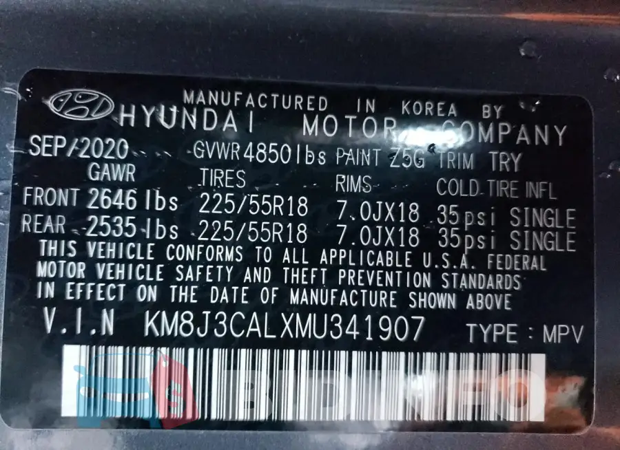 KM8J3CALXMU341907 Photo# 14