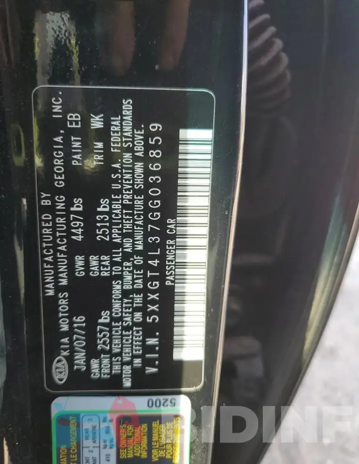 5XXGT4L37GG036859 Photo# 13