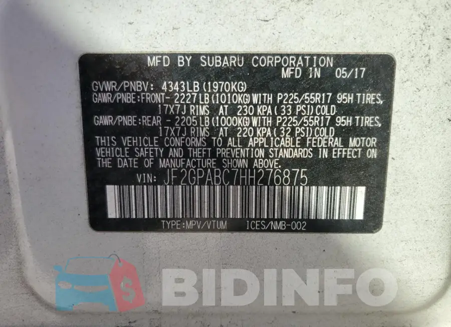 JF2GPABC7HH276875 Photo# 13