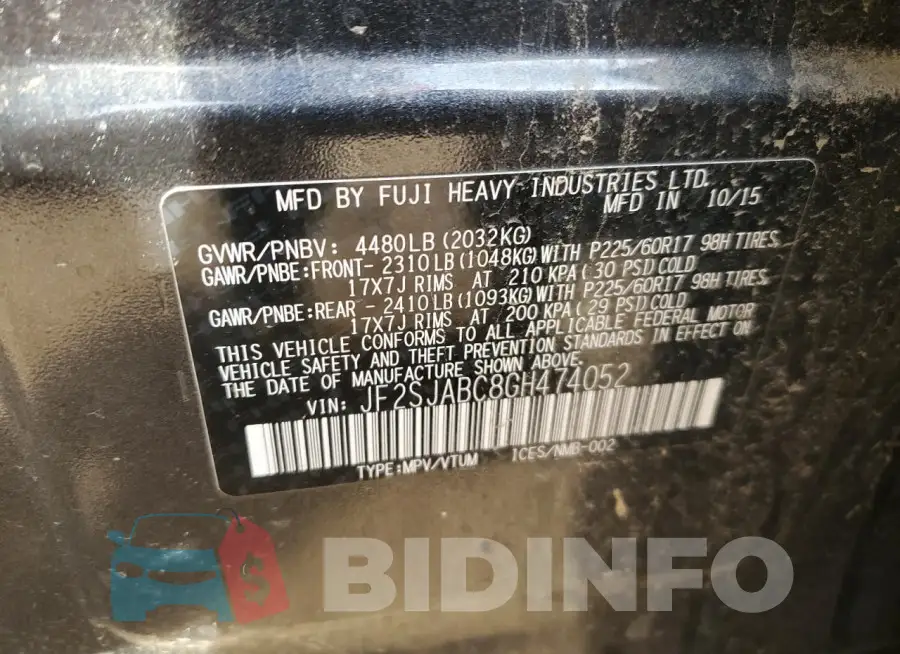 JF2SJABC8GH474052 Photo# 13