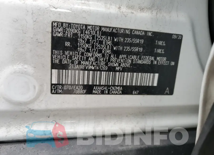 2T3A1RFV9MW141269 Photo# 13