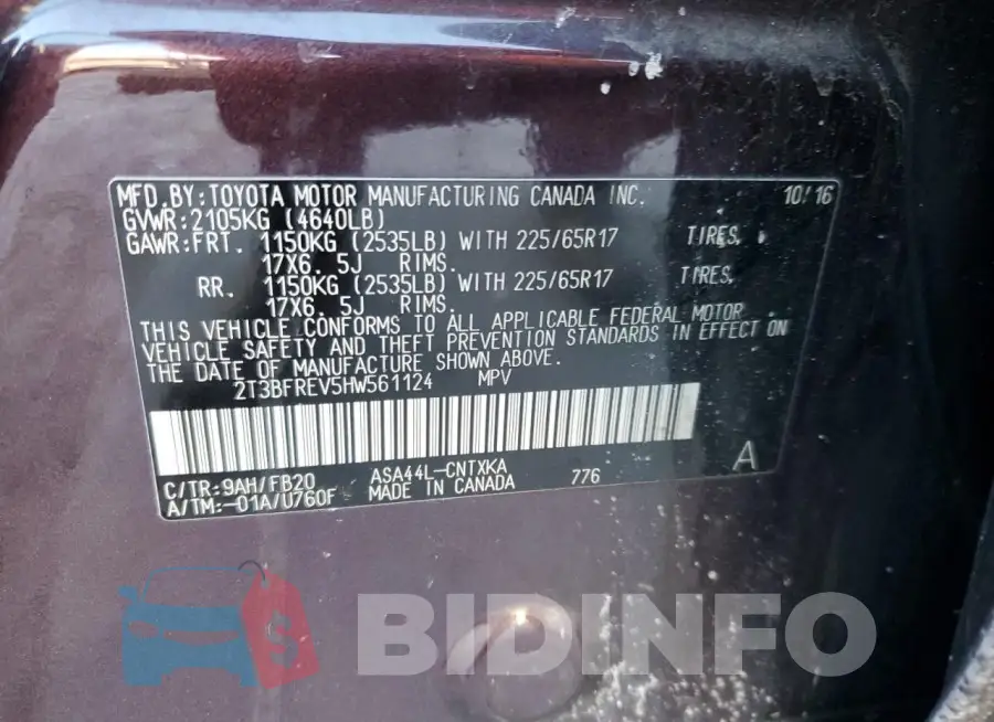 2T3BFREV5HW561124 Photo# 13