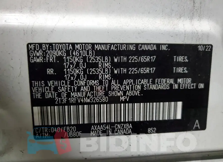 2T3F1RFV4NW326580 Photo# 14