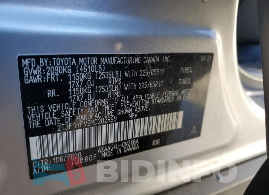 2T3F1RFV9MC202899 Photo# 14