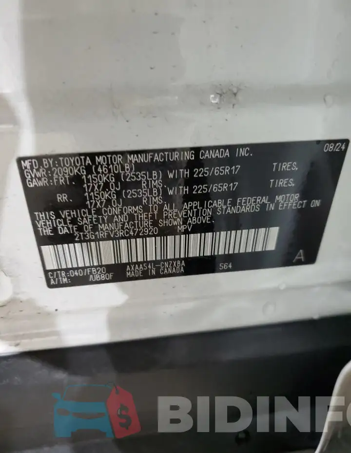 2T3G1RFV3RC472920 Photo# 13
