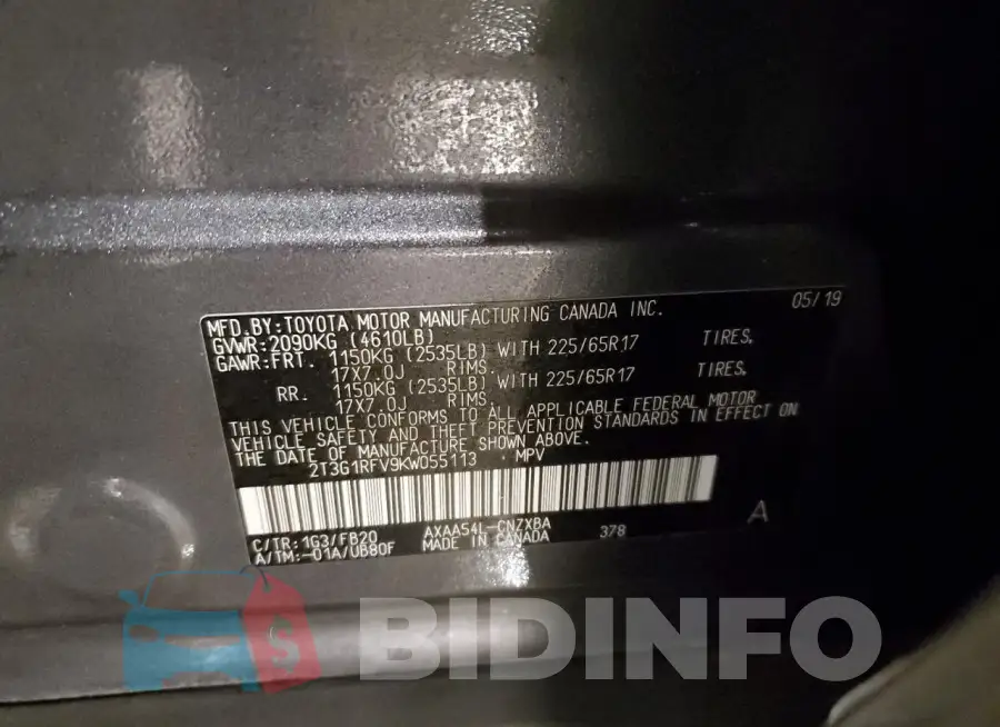 2T3G1RFV9KW055113 Photo# 13