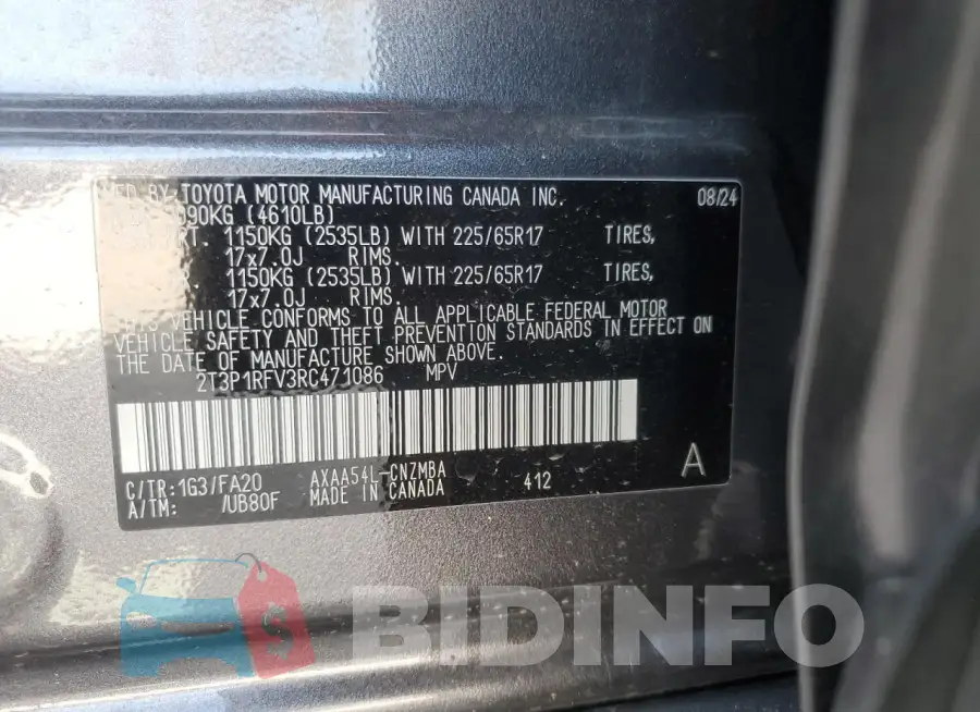 2T3P1RFV3RC471086 Photo# 13