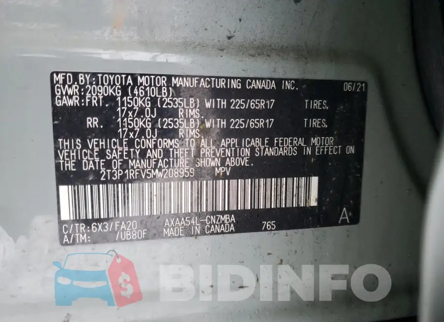 2T3P1RFV5MW208959 Photo# 14