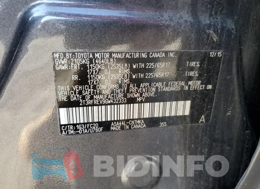 2T3RFREV9GW432333 Photo# 14