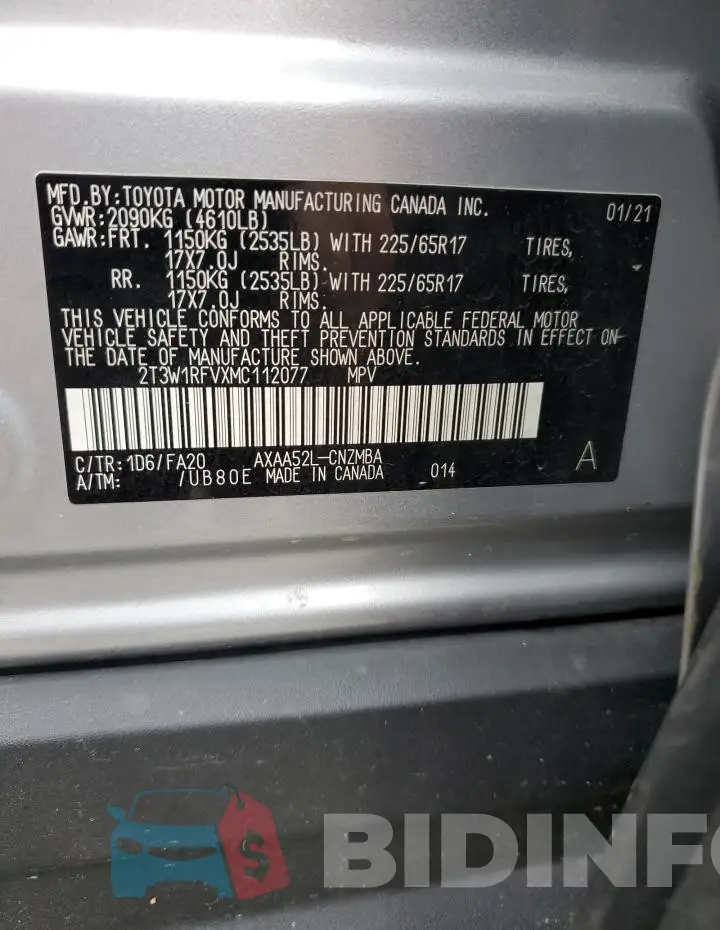 2T3W1RFVXMC112077 Photo# 13