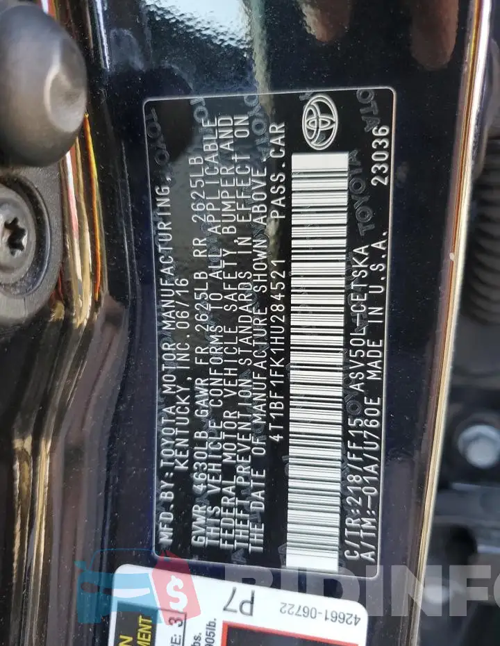 4T1BF1FK1HU284521 Photo# 12