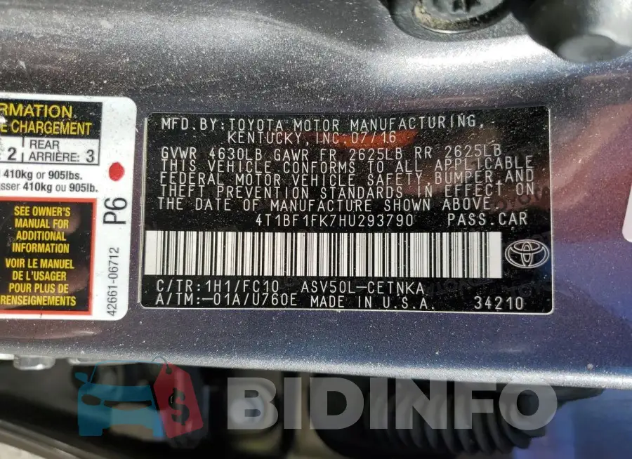 4T1BF1FK7HU293790 Photo# 12