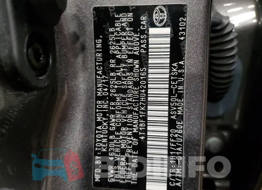 4T1BF1FK7HU420165 Photo# 12