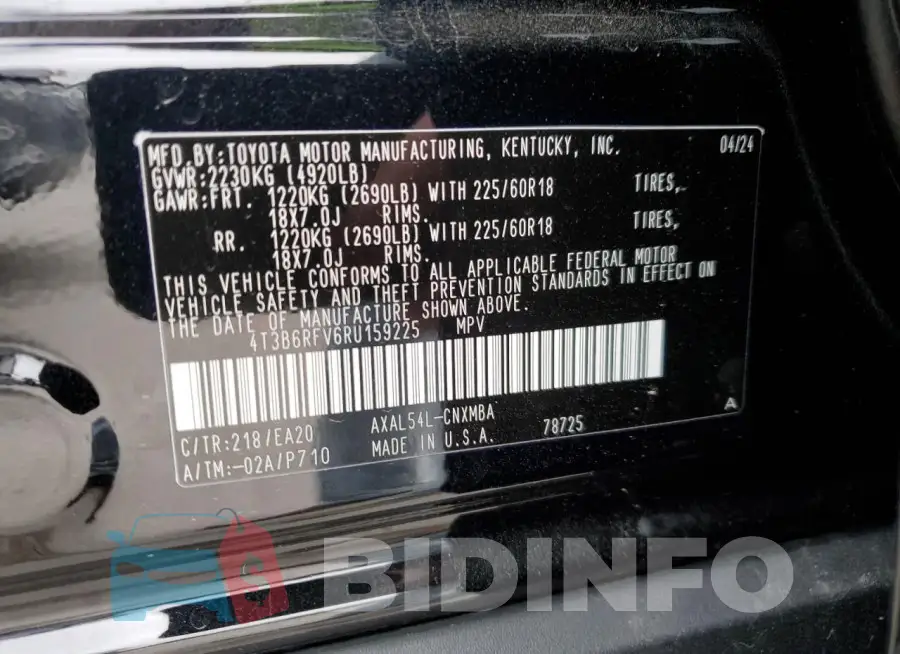 4T3B6RFV6RU159225 Photo# 13