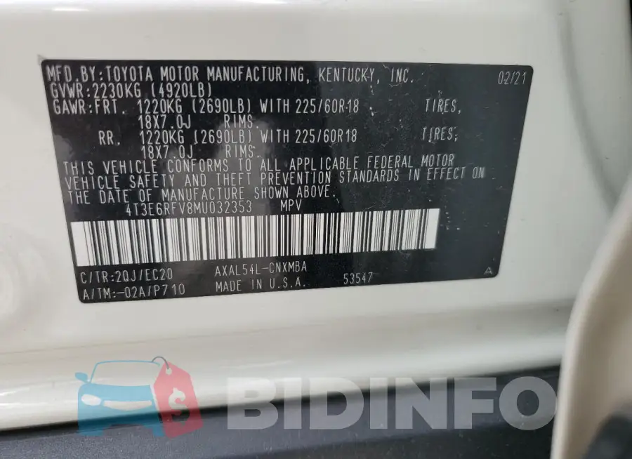 4T3E6RFV8MU032353 Photo# 13