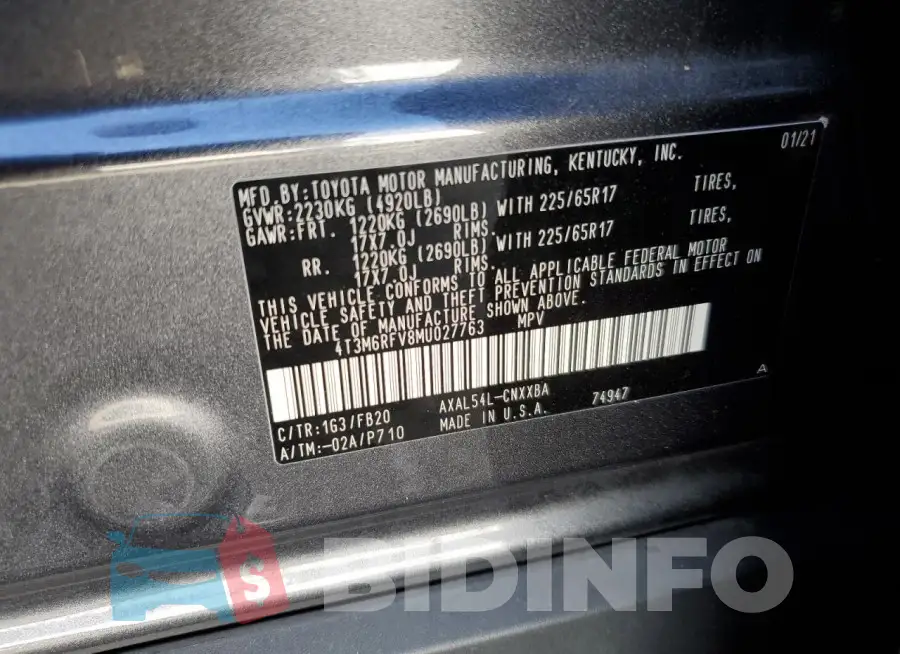 4T3M6RFV8MU027763 Photo# 13