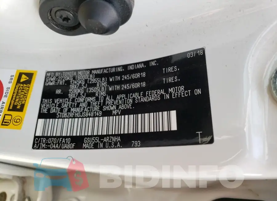 5TDBZRFH0JS848149 Photo# 13