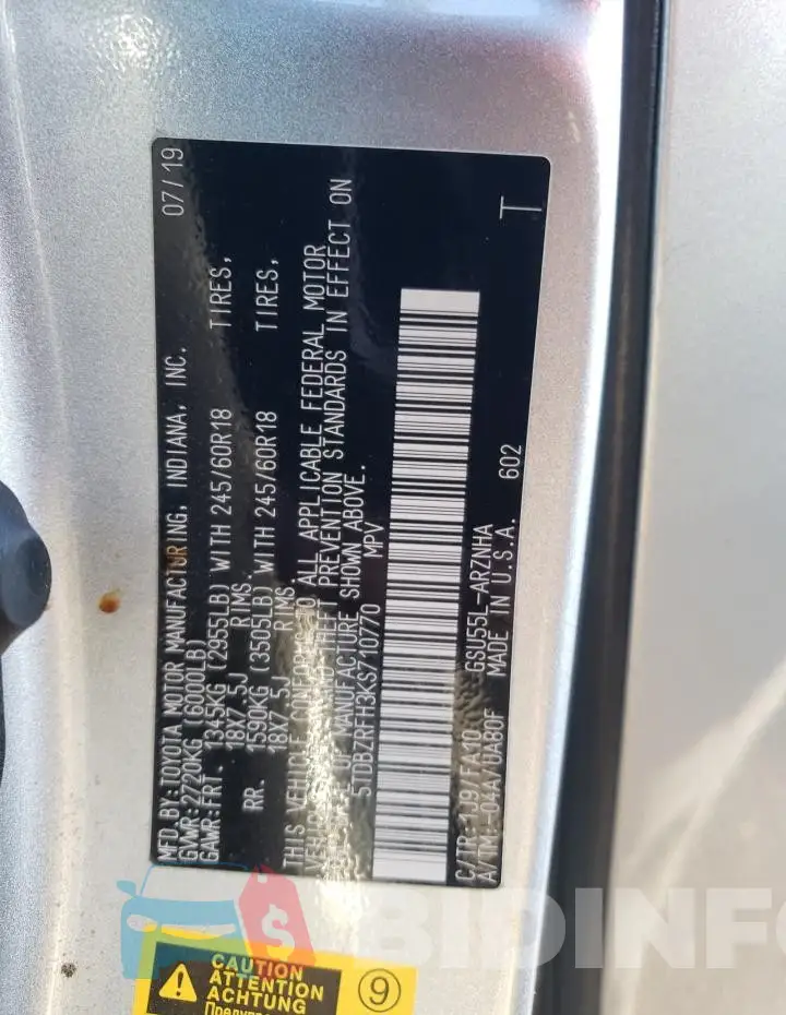 5TDBZRFH3KS710770 Photo# 13