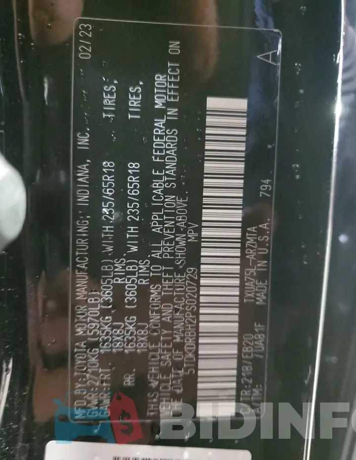5TDKDRBH2PS020729 Photo# 13