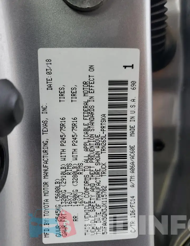 5TFAX5GN3JX115702 Photo# 12