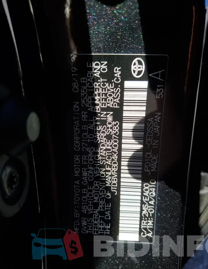 JTDBVRBD4KA007383 Photo# 12