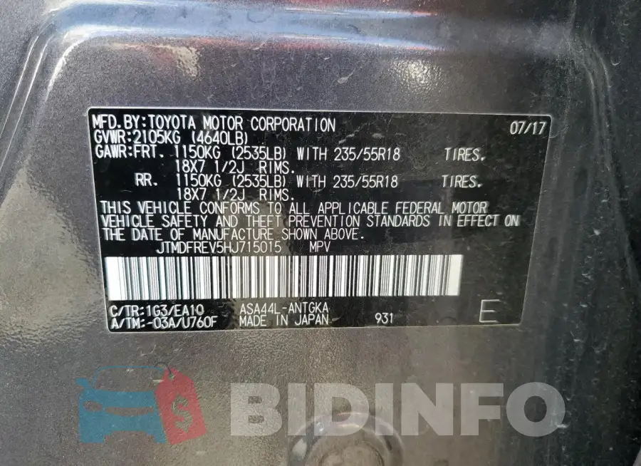 JTMDFREV5HJ715015 Photo# 14