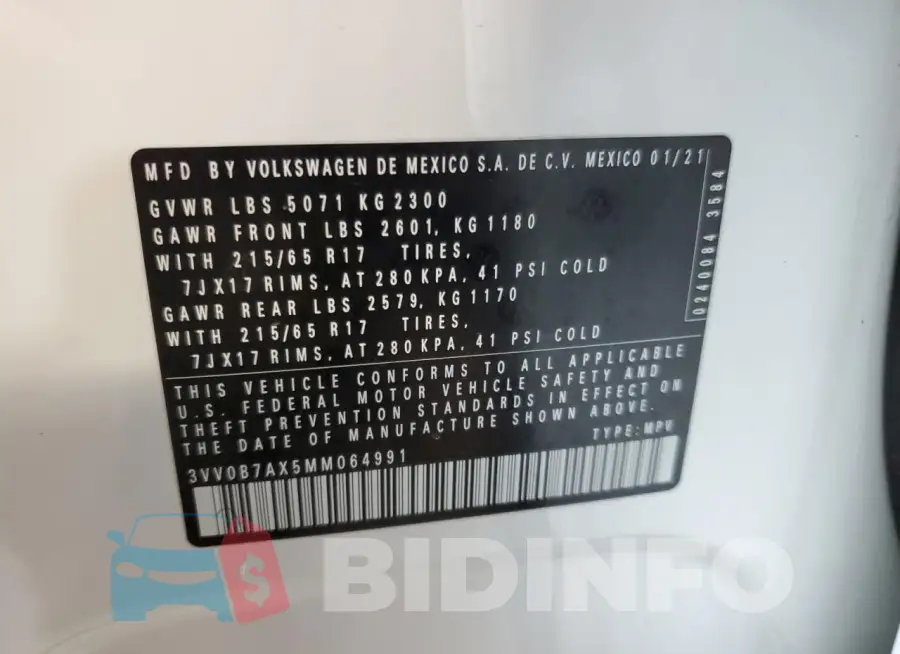 3VV0B7AX5MM064991 Photo# 13