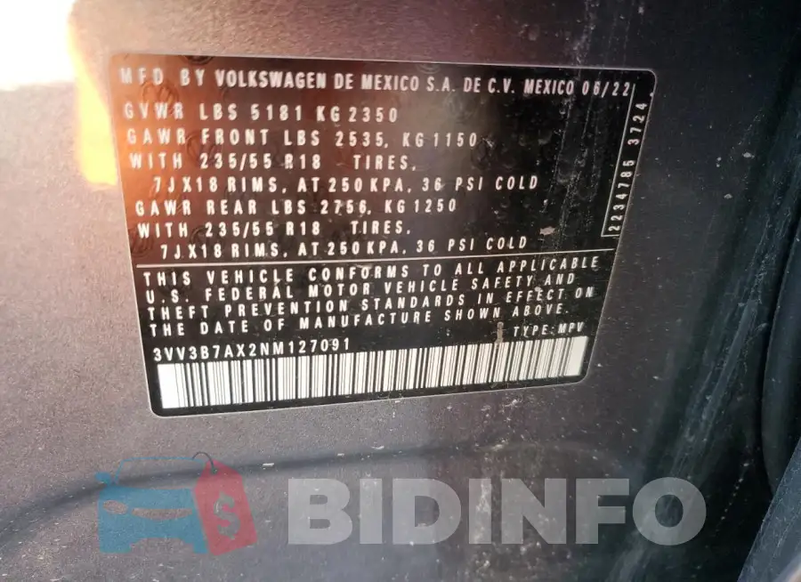 3VV3B7AX2NM127091 Photo# 13