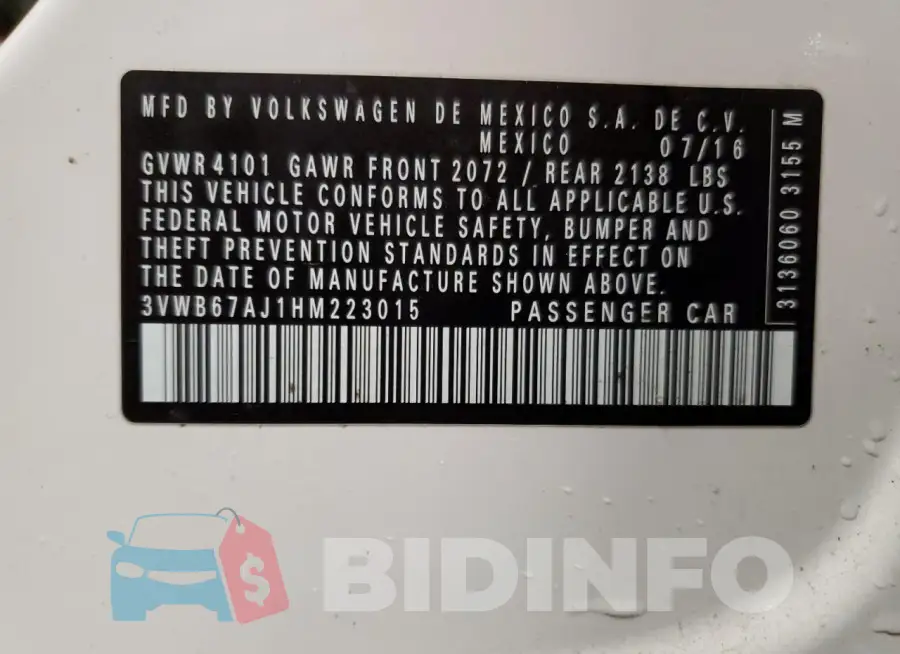 3VWB67AJ1HM223015 Photo# 12