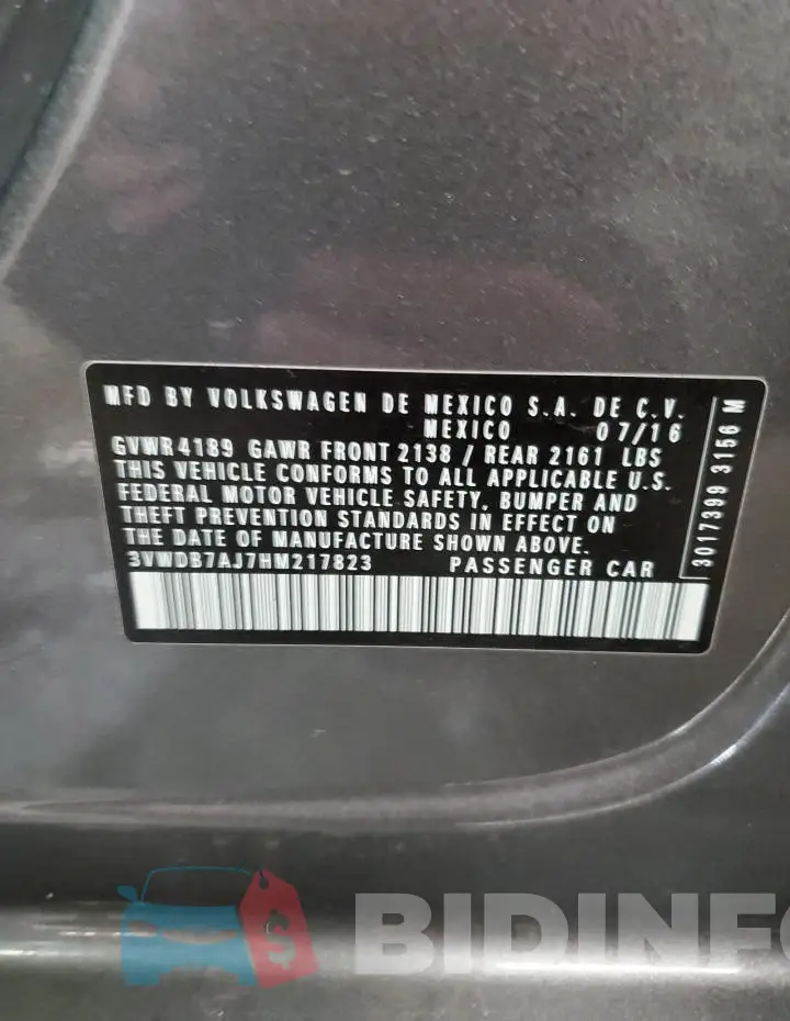 3VWDB7AJ7HM217823 Photo# 13