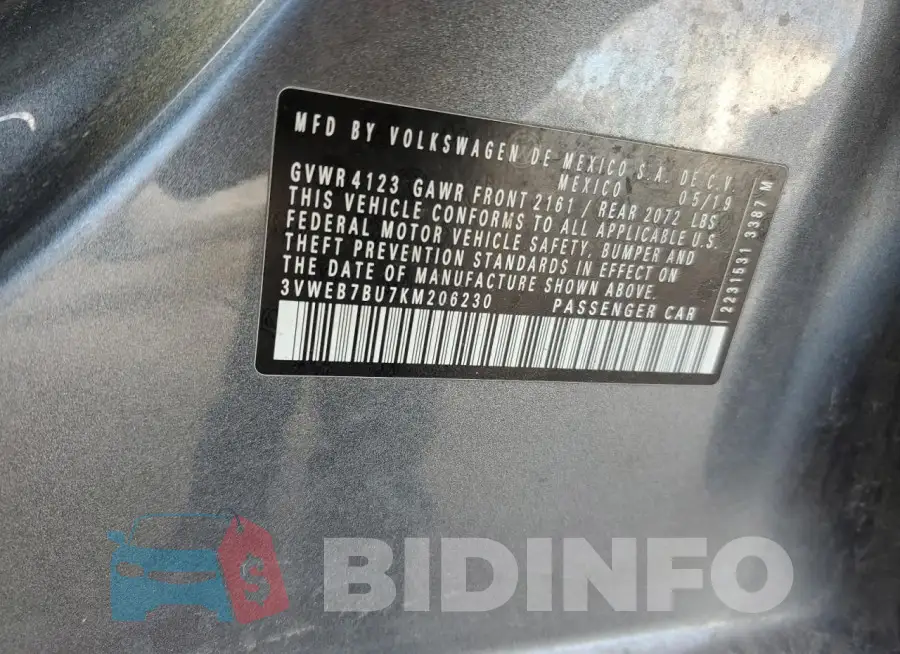 3VWEB7BU7KM206230 Photo# 12