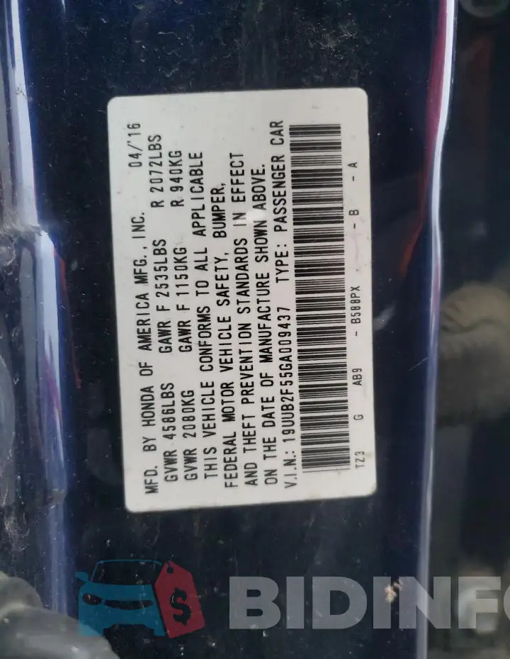19UUB2F55GA009437 Photo# 13