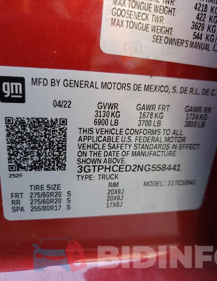 3GTPHCED2NG558441 Photo# 13