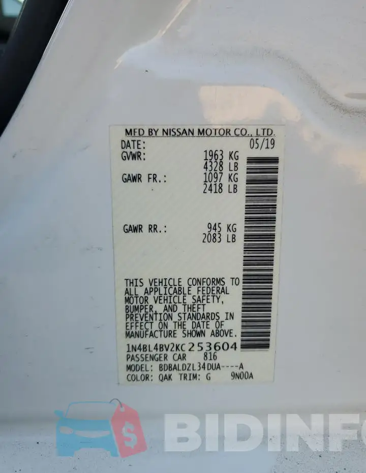 1N4BL4BV2KC253604 Photo# 12