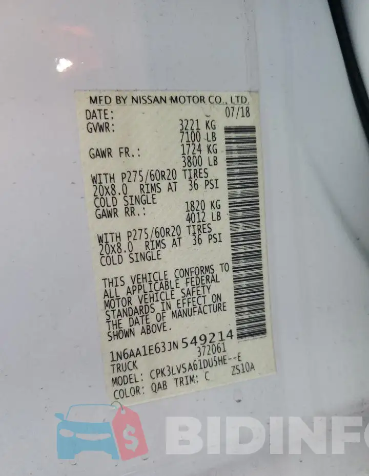 1N6AA1E63JN549214 Photo# 12