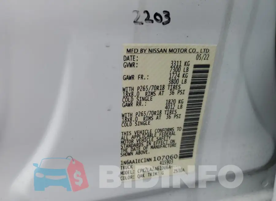 1N6AA1EC1NN107060 Photo# 12