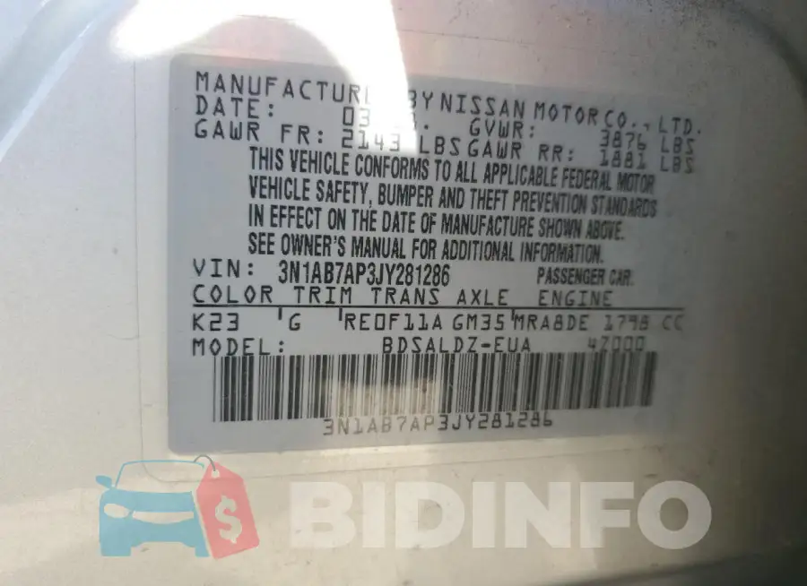 3N1AB7AP3JY281286 Photo# 13