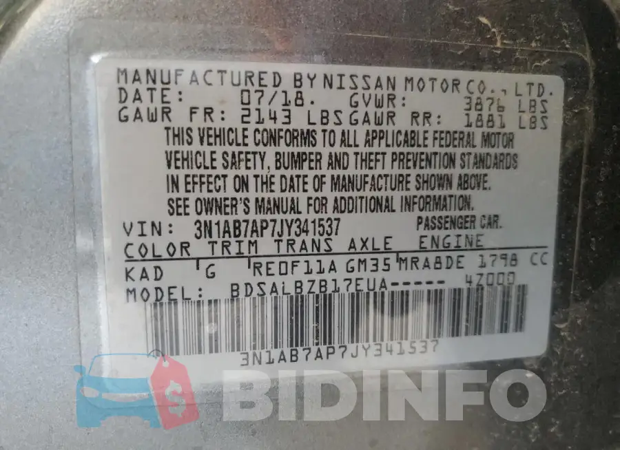 3N1AB7AP7JY341537 Photo# 13