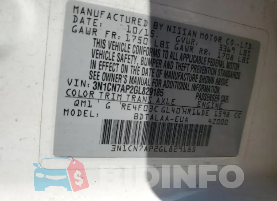 3N1CN7AP2GL829185 Photo# 12